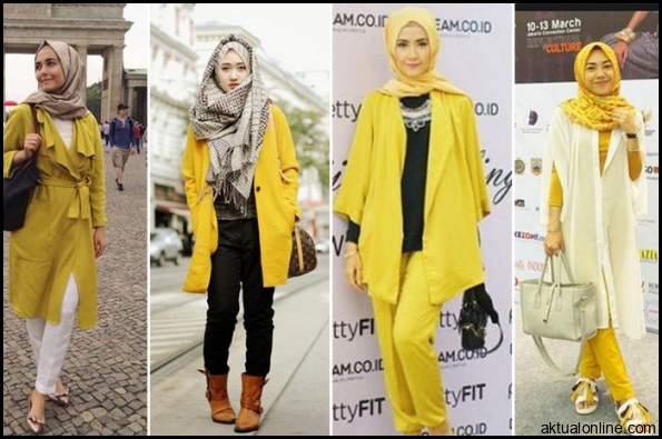Model Gamis Kombinasi Warna Kuning Kunyit - Radea